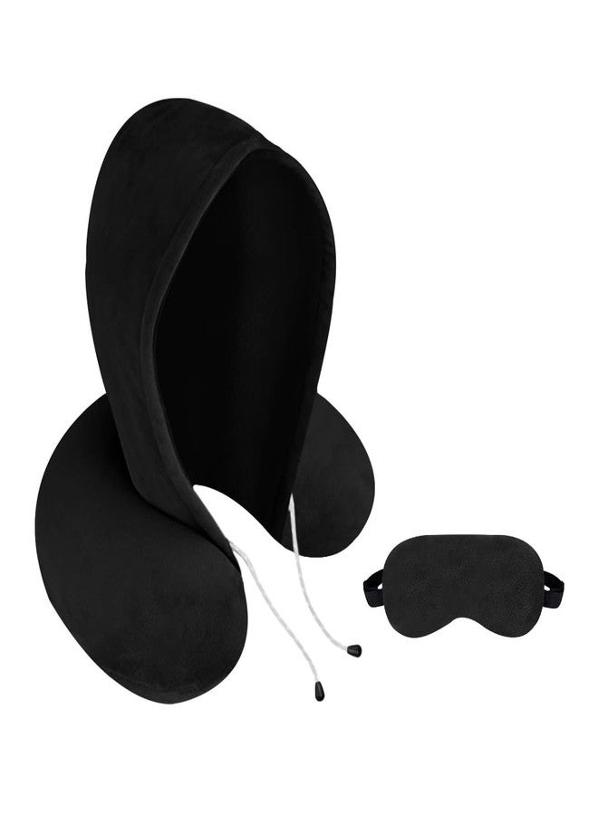 Billebon Neck Pillow Eye Mask - Combo Airline Travel Sleeping Pillow with Sleeping and Travel Eye Mask Great for Long Road Trips and Flights (Black with Eye Mask) - Image 1